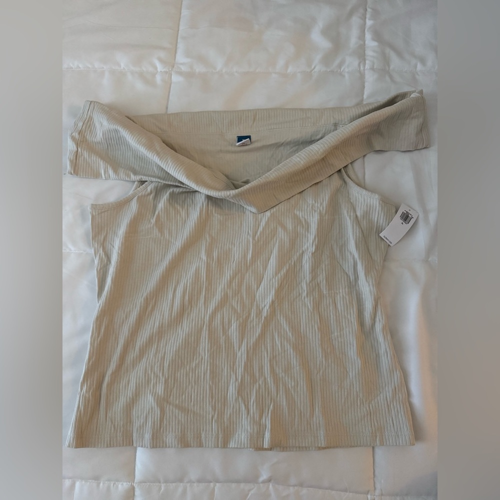 Off-Shoulder Ribbed Top CREAM Size XL - Picture 3 of 3